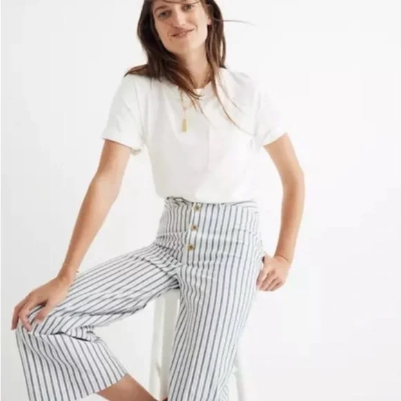 Madewell Emmett Wide-Leg High Waist Pant, White with Blue Stripe Size 25 - Picture 10 of 10